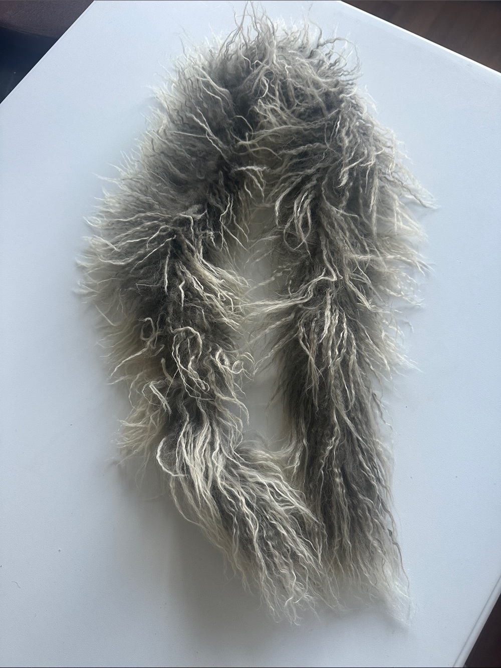 H1- Fur Scarf in Gray and Cream - Soft Textured